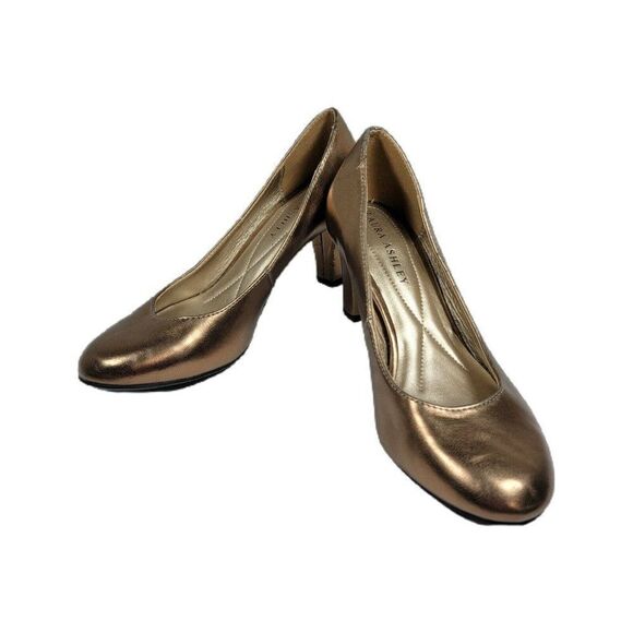 Laura Ashley Women's La Faber Copper Metallic Patent Block Heel Round Toe 7M New - Picture 1 of 8